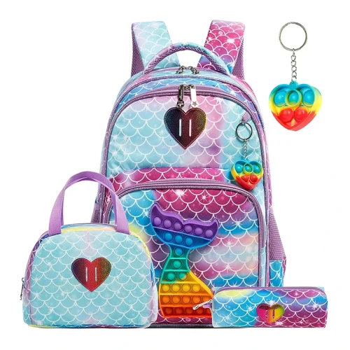 Pop It Mermaid Kids Backpack and Lunch Box Set - B - 01